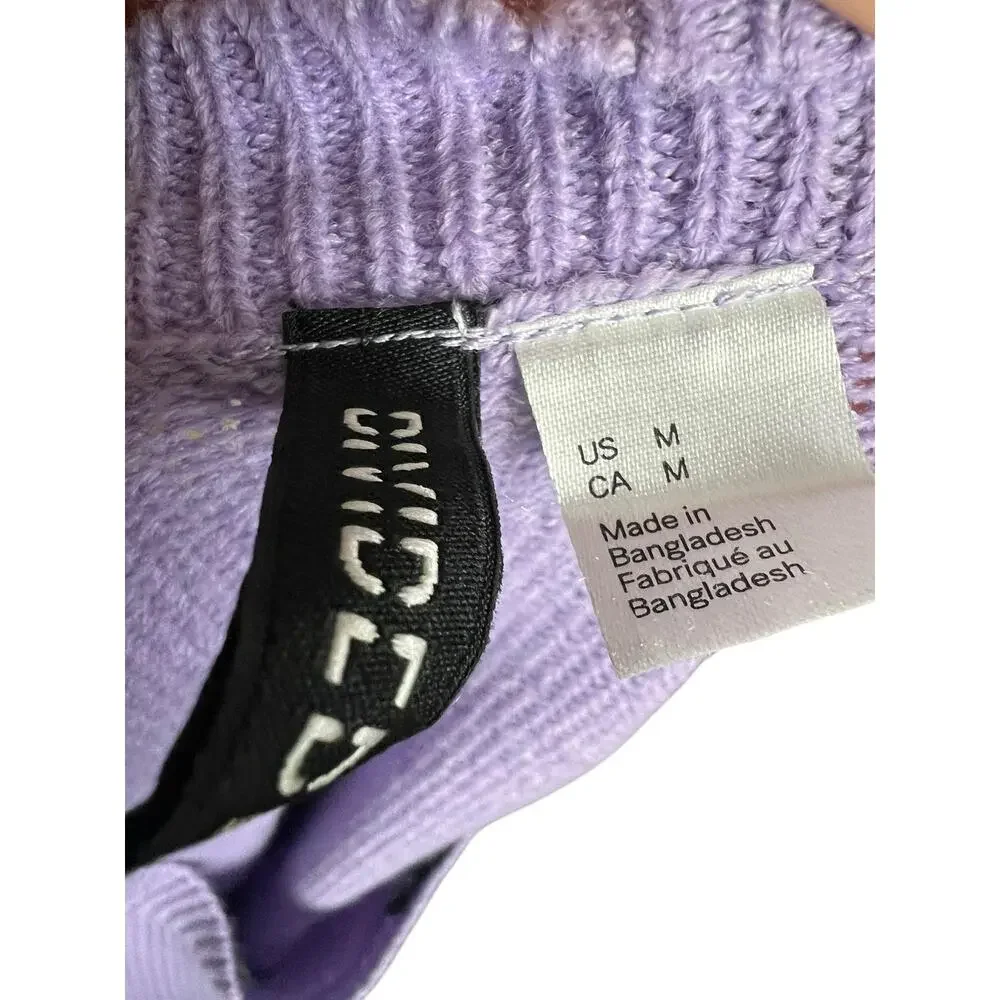 H&M Pullover Sweater Womens Medium Purple Boat Neck Long Sleeve Cropped Knit Top